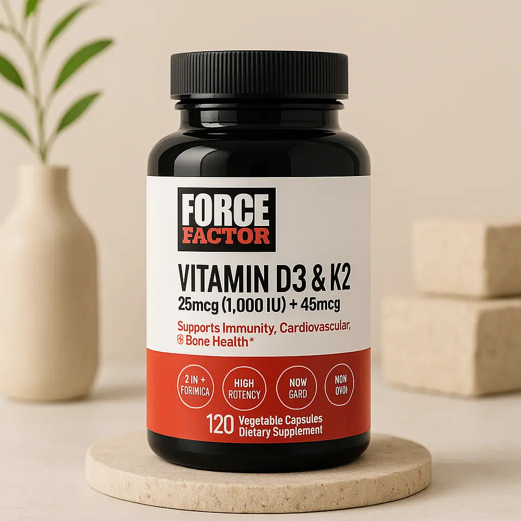 Vitamina D3 Con K2 Force Factor 24 mcg (1.000 IU) + 45 mcg 120 Capsulas Vegetales