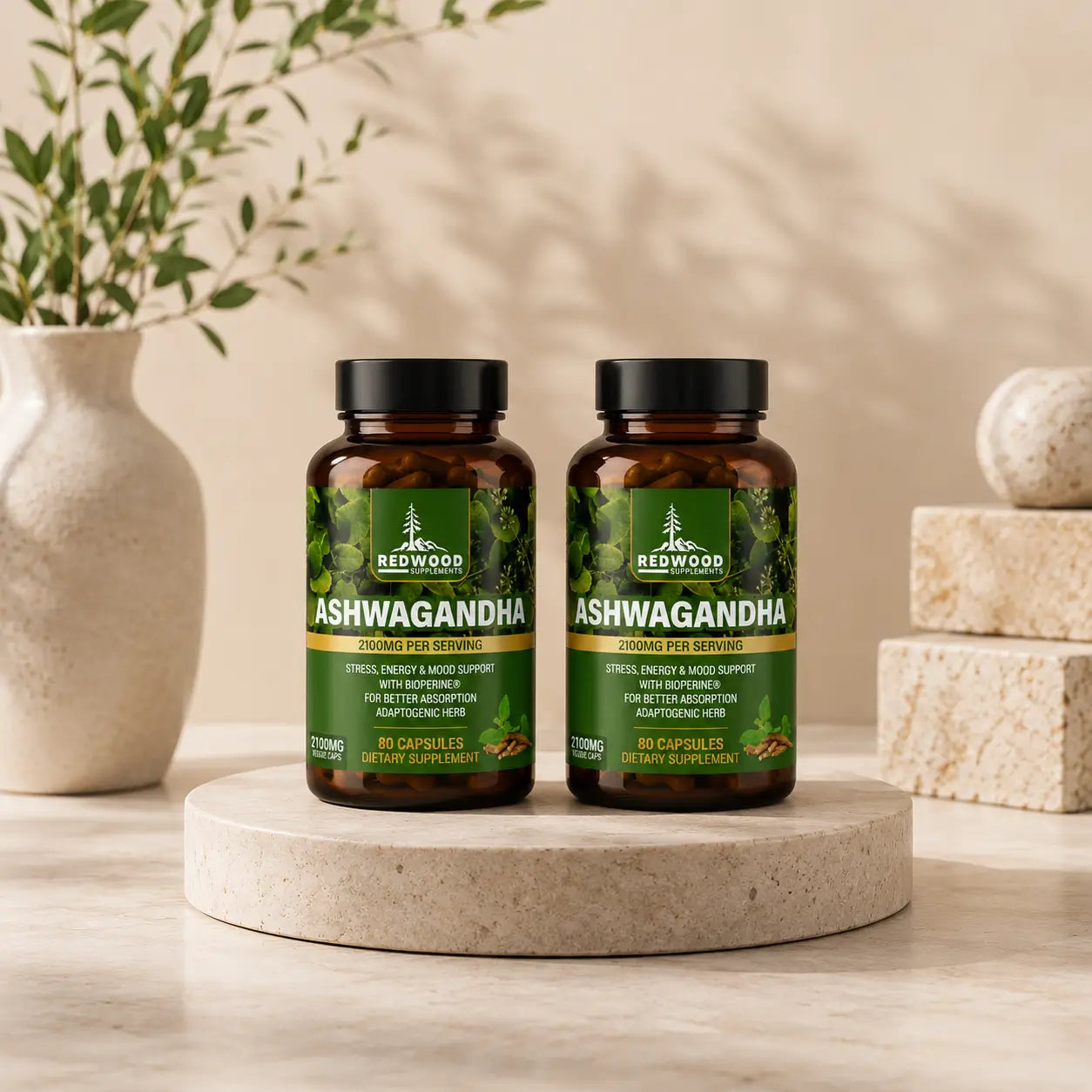 Ashwagandha Redwood 2.100 MG 80 Cápsulas x 2 frascos