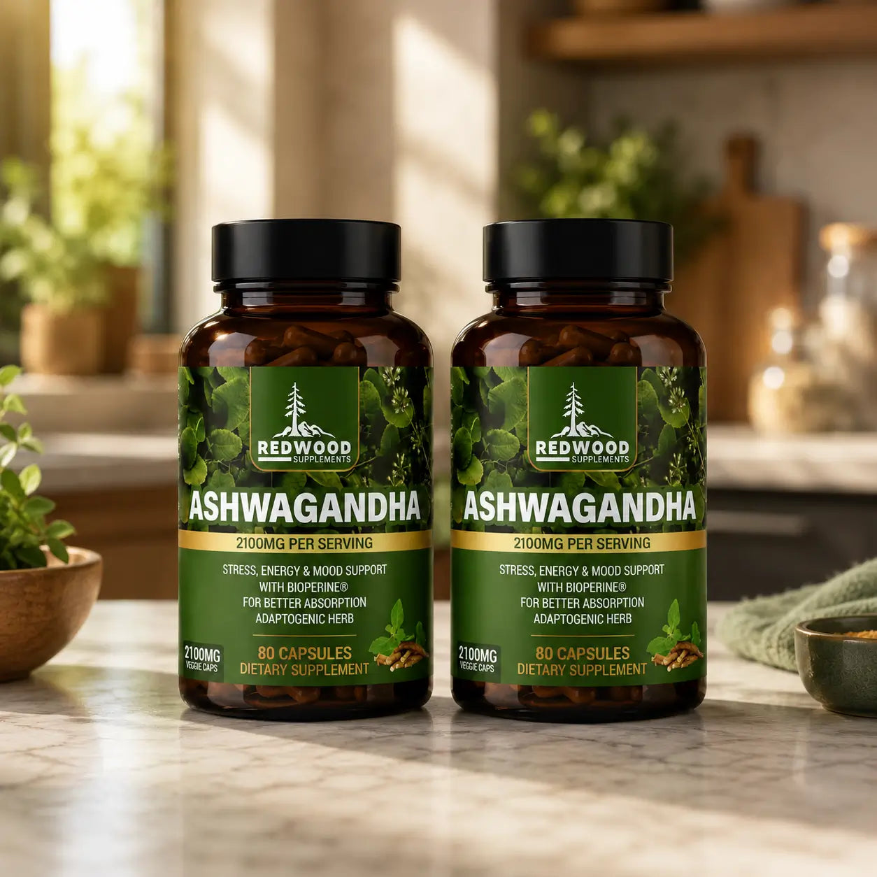 Ashwagandha Redwood 2.100 MG 80 Cápsulas x 2 frascos