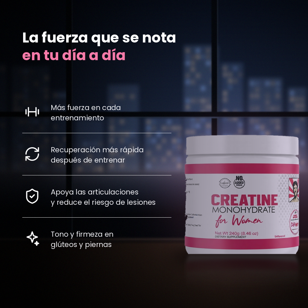 Creatina Monohidratada + 1000 mg Colageno + 2000 mg de BCAA Para Mujeres Old School 240 Gramos