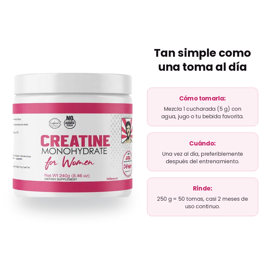 Creatina Monohidratada + 1000 mg Colageno + 2000 mg de BCAA Para Mujeres Old School 240 Gramos