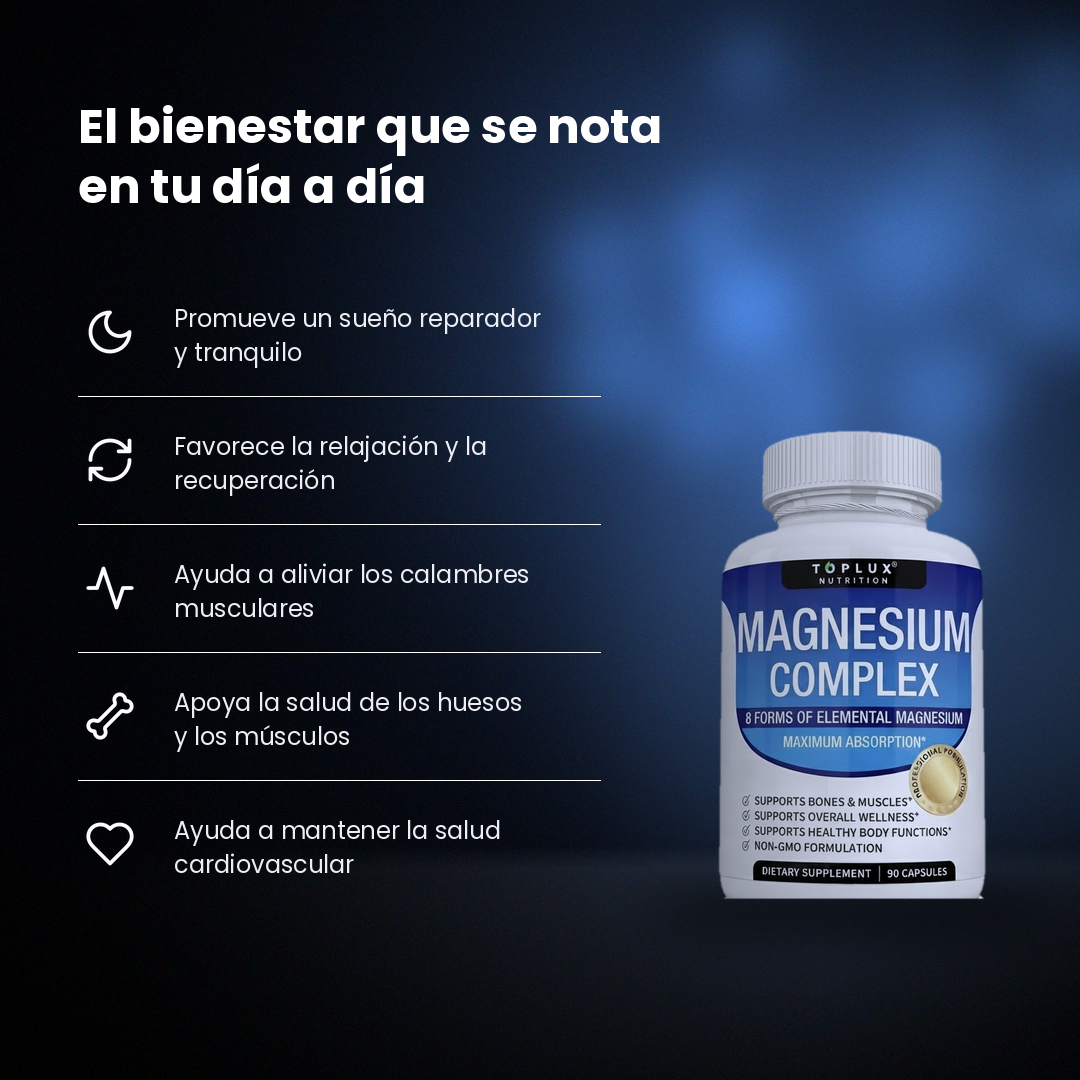 Suplemento Complejo De Magnesio 8 Tipos de Magnesio 1000mg 90 Cápsulas Toplux