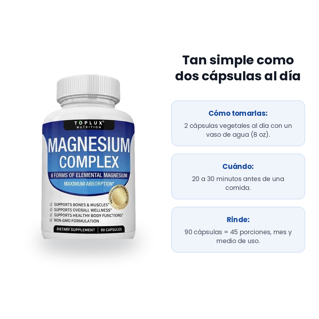 Suplemento Complejo De Magnesio 8 Tipos de Magnesio 1000mg 90 Cápsulas Toplux