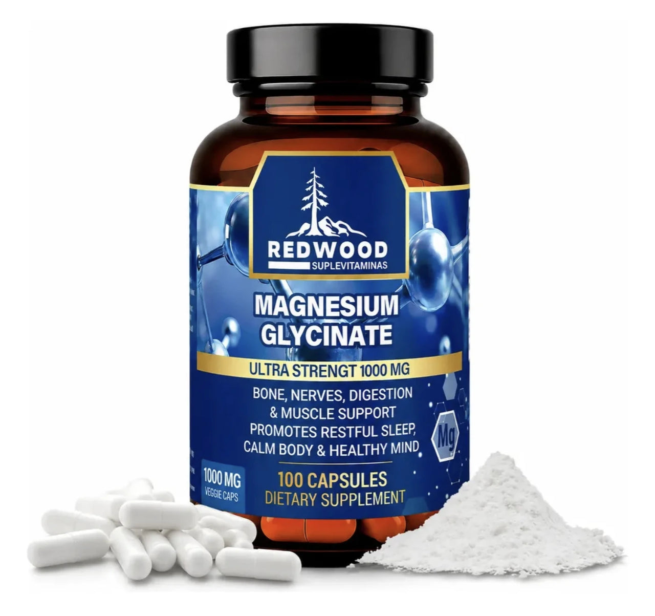 Glicinato de Magnesio Redwood 1000 Mg 100 Cápsulas