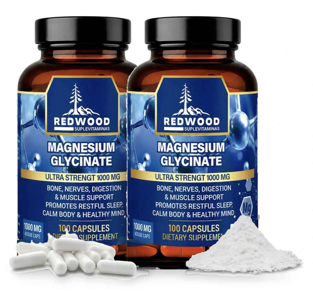 Glicinato de Magnesio Redwood 1000 Mg 100 Cápsulas