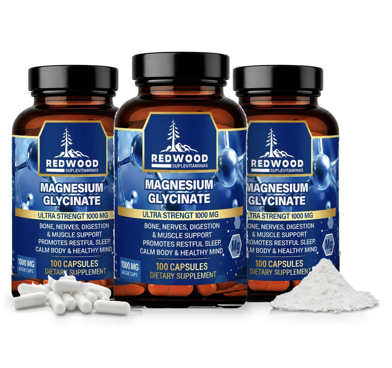 Glicinato de Magnesio Redwood 1000 Mg 100 Cápsulas