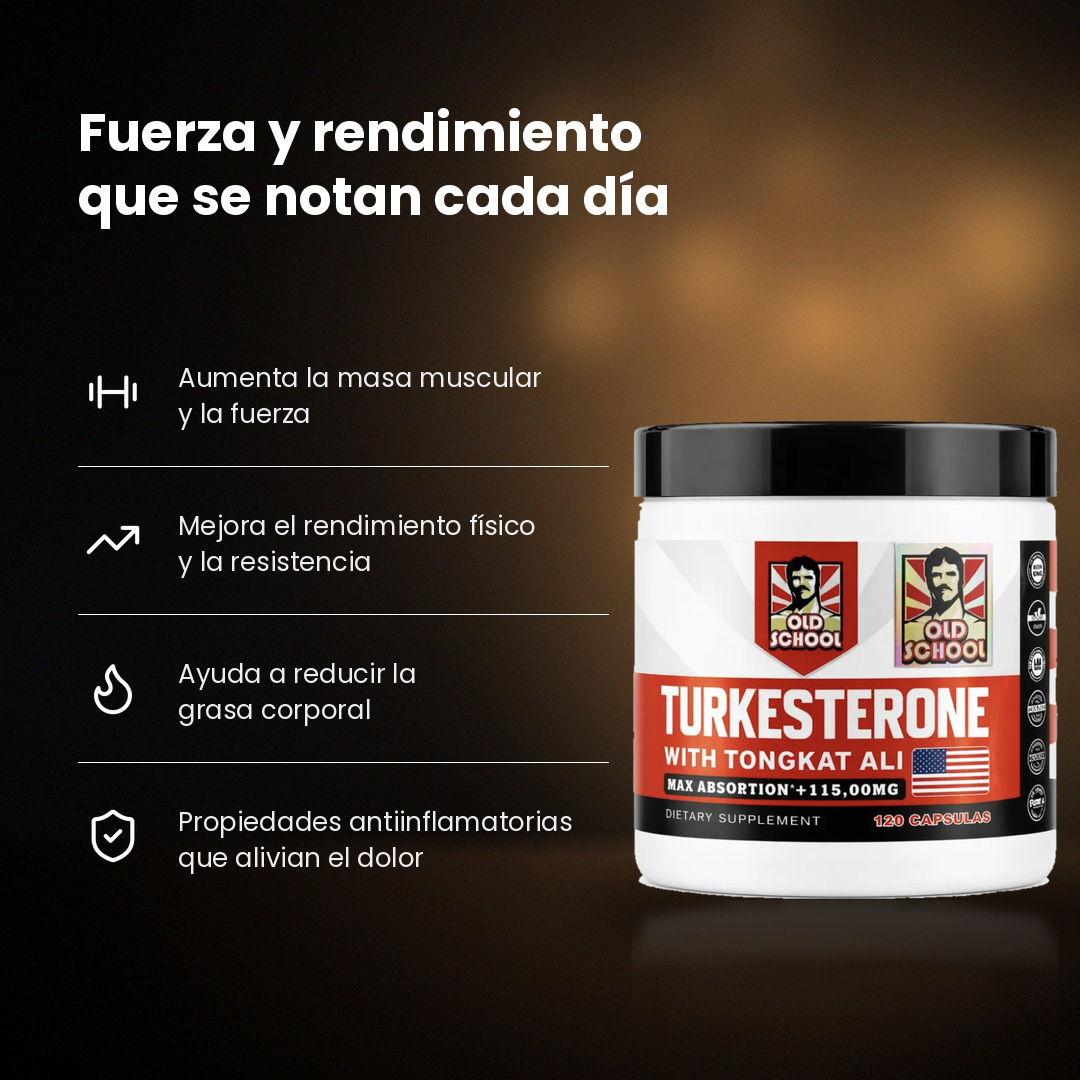 Turkesterona Old School con Tongkat Ali Soporte de Testosterona 120 Cápsulas
