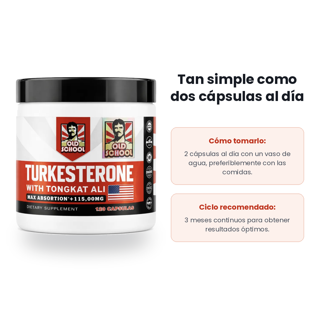 Turkesterona Old School con Tongkat Ali Soporte de Testosterona 120 Cápsulas
