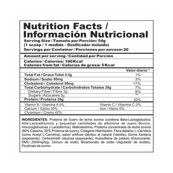 Tabla nutricional Bi-Pro Lite